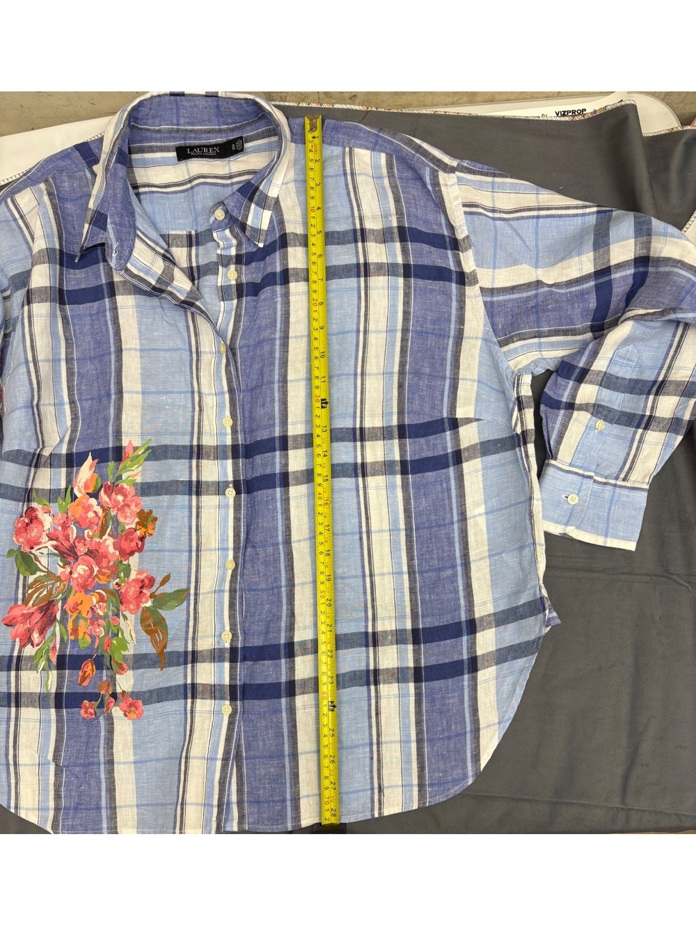 Lauren Ralph Lauren Women's Linen Plaid Button-Up Shirt w/Floral Print Size 1X - Picture 9 of 9